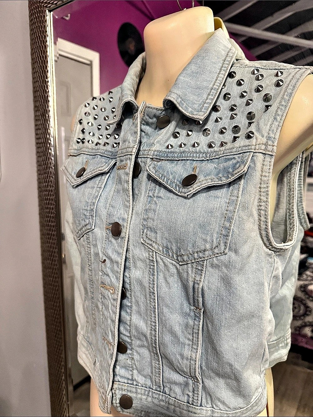 Studded Denim Vest in Blue